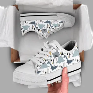 Dinosaur Cartoon Low Top Shoes Sneaker, Animal Print Canvas Shoes, Print On Canvas Shoes