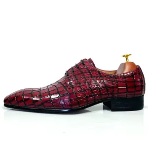 LeatherLux Genuine Crocodile Patterned Autumn Dress Shoes