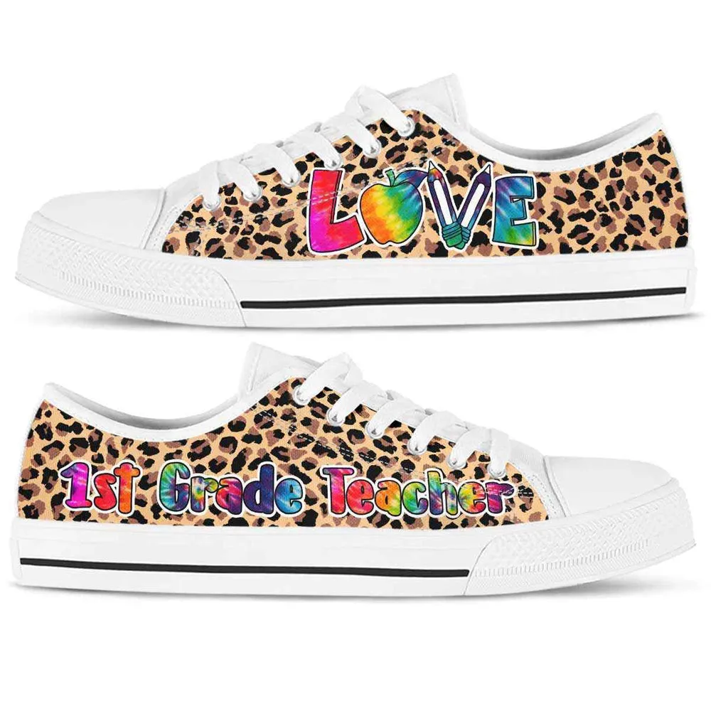 1St Grade Teacher Leopard Love Low Top Shoes, Teacher Shoes, Low Top Sneakers