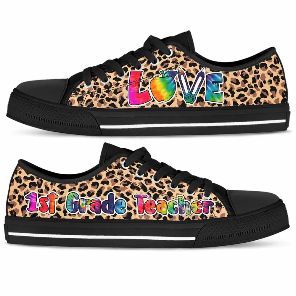 1St Grade Teacher Leopard Love Low Top Shoes, Teacher Shoes, Low Top Sneakers