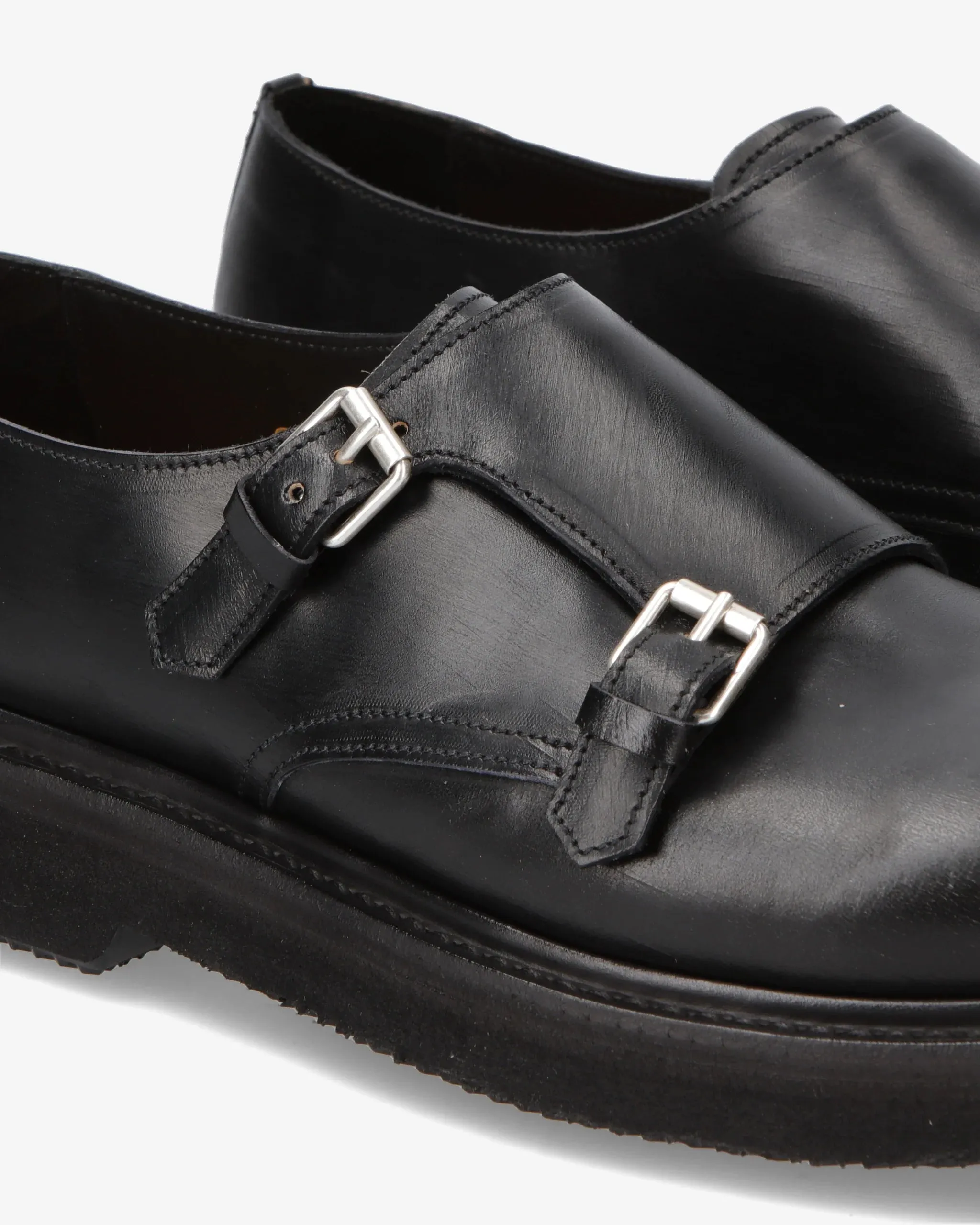 32116A Cera Nero Horse Leather Double-Buckle Shoes