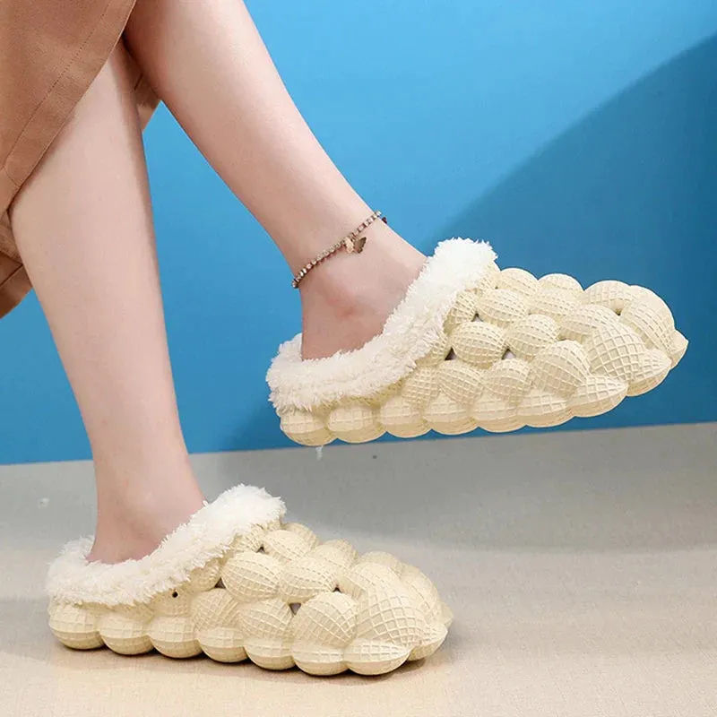 AMOZAE- - Fur Warm Cotton Slippers Bubble Shoes