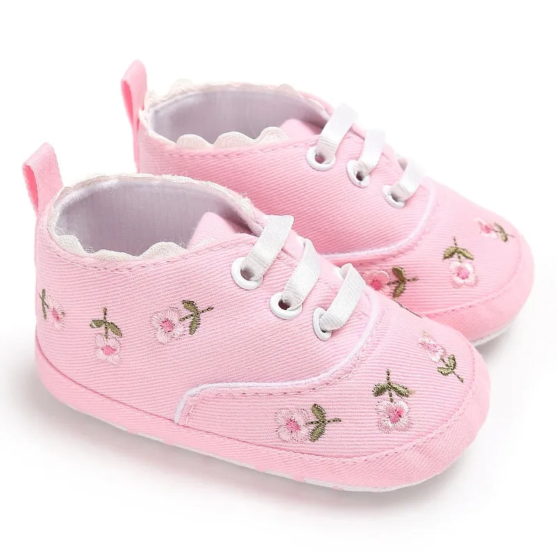 Baby Infant Girl Soft Sole Crib Toddler Canvas Cute Flower Sneaker Shoes