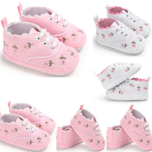 Baby Infant Girl Soft Sole Crib Toddler Canvas Cute Flower Sneaker Shoes