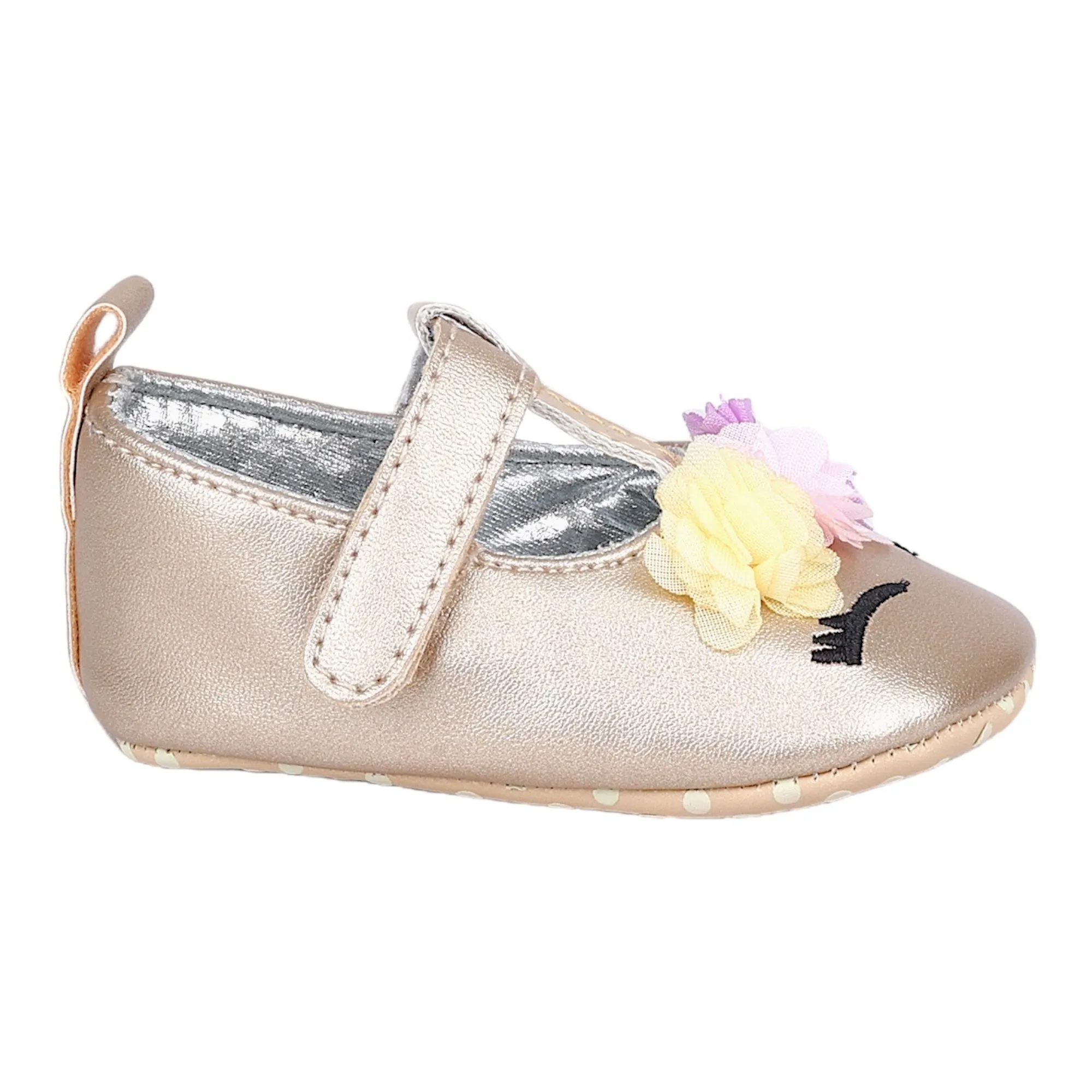 Baby Moo Cute Princess Metallic T-Strap Anti-Skid Ballerina Booties - Gold