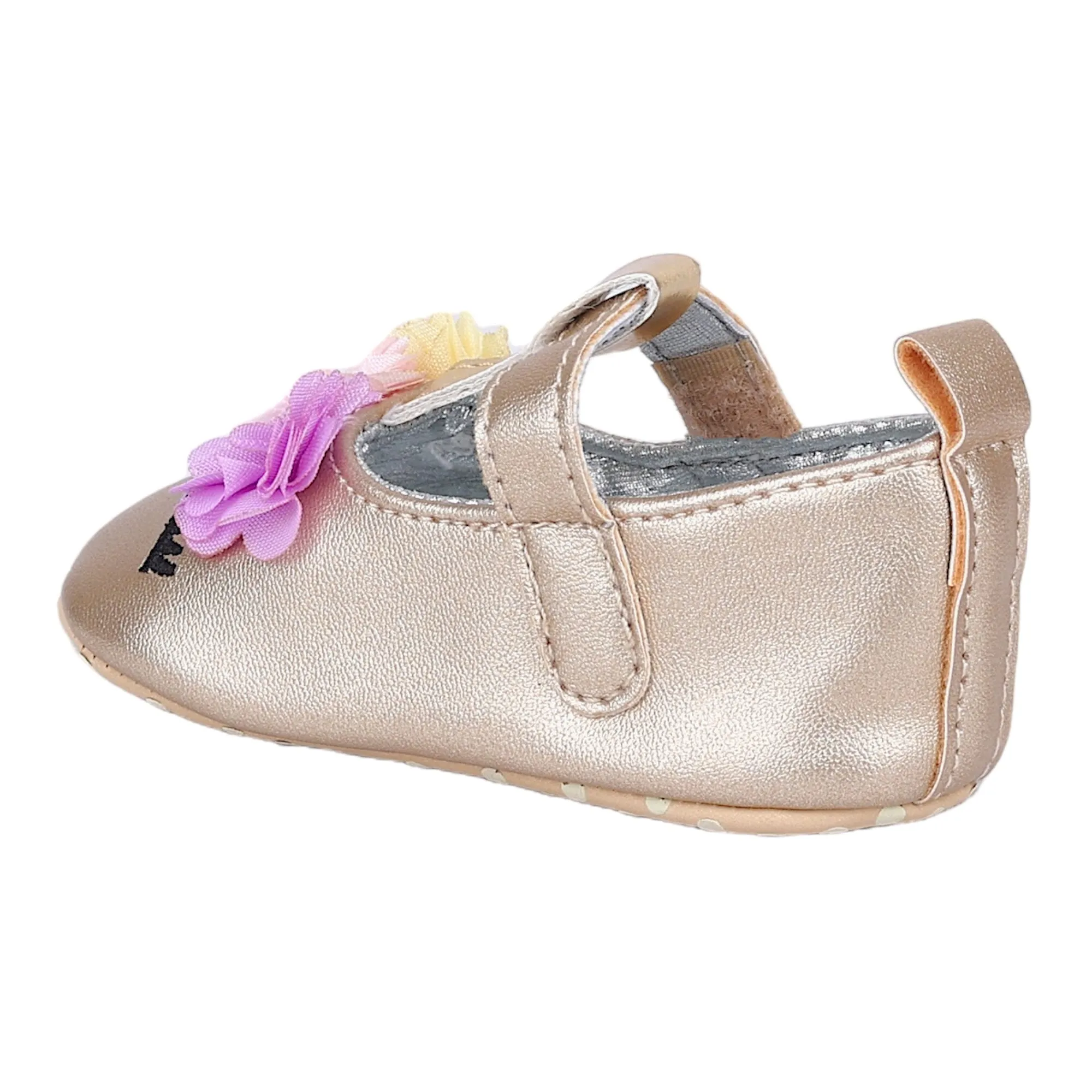 Baby Moo Cute Princess Metallic T-Strap Anti-Skid Ballerina Booties - Gold