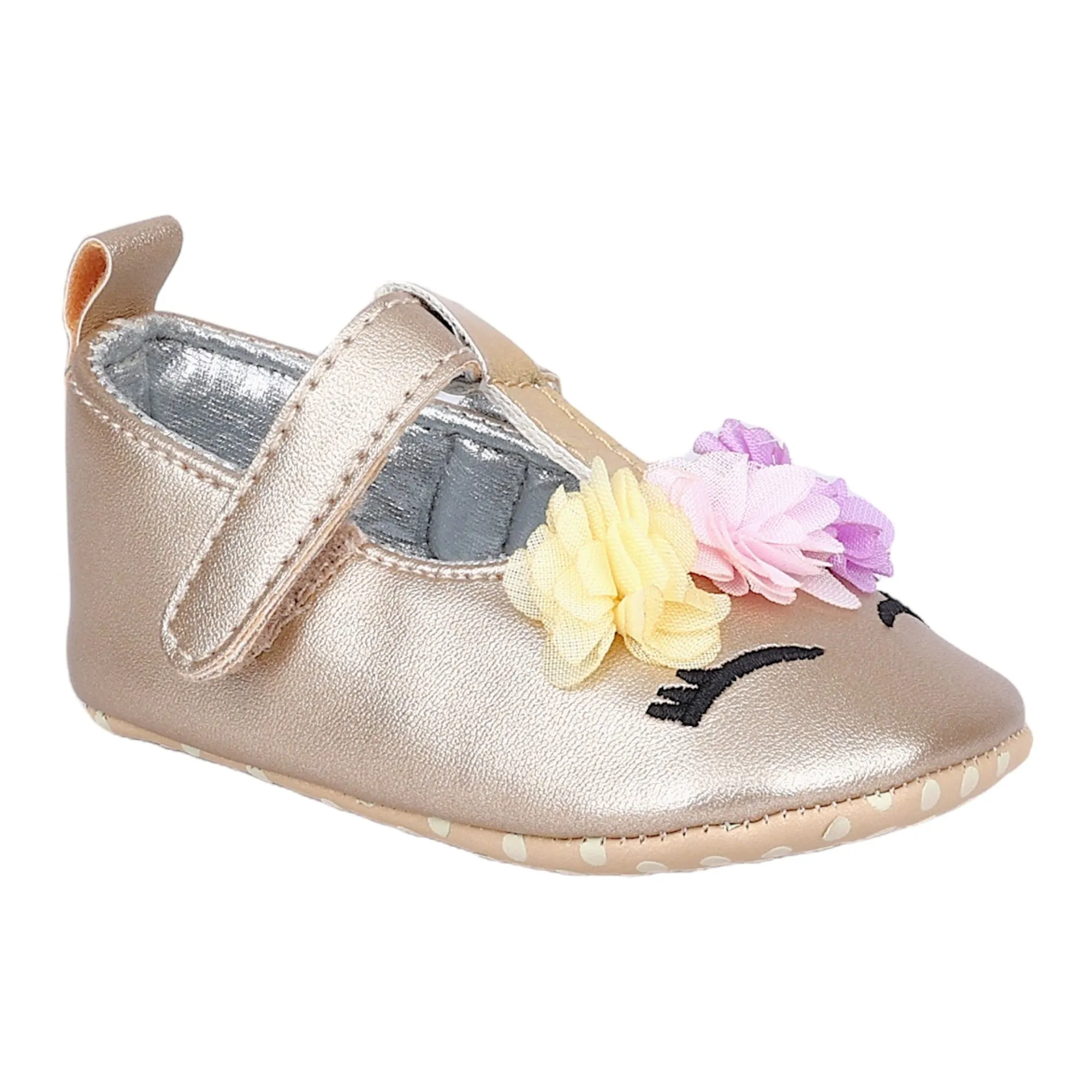 Baby Moo Cute Princess Metallic T-Strap Anti-Skid Ballerina Booties - Gold