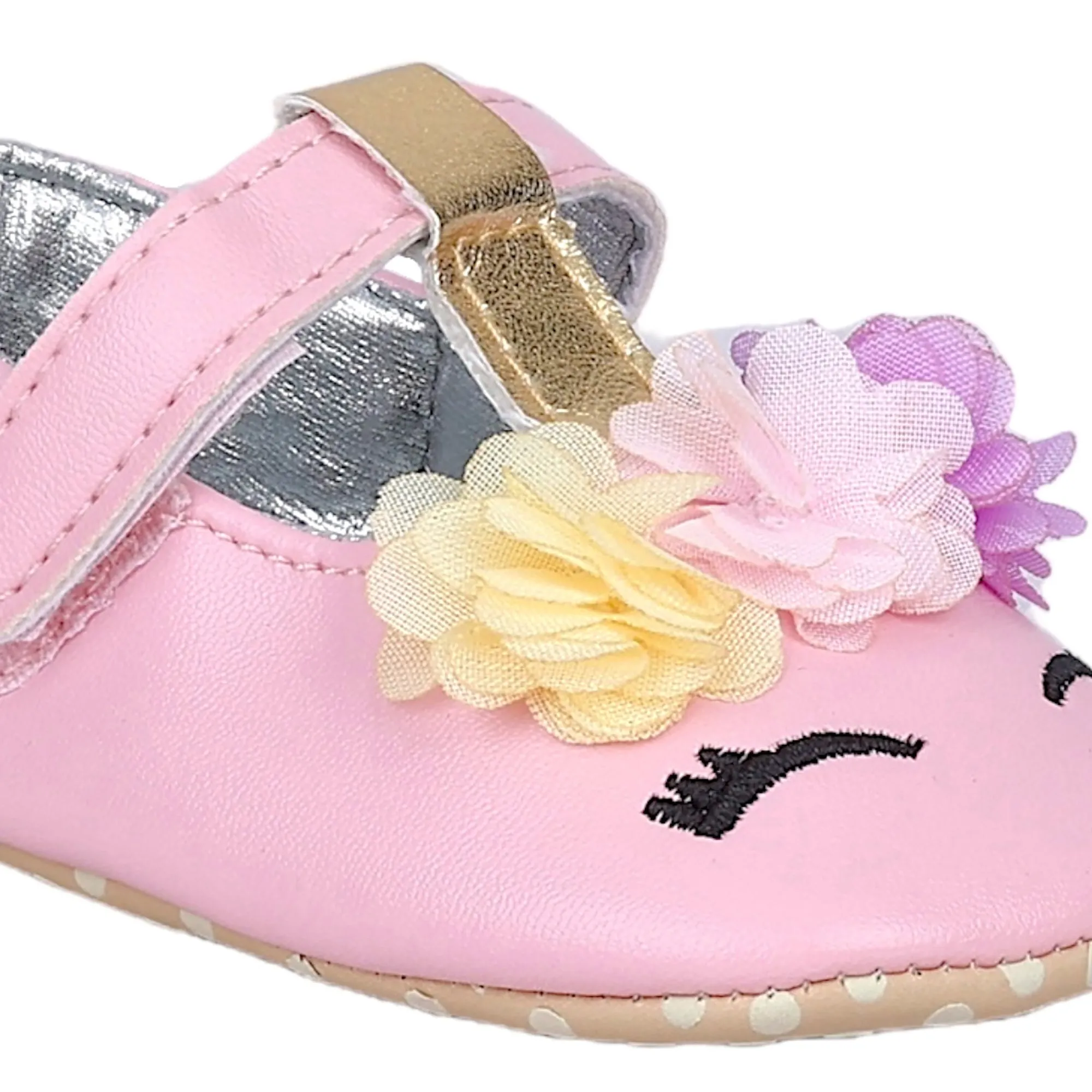 Baby Moo Cute Princess Metallic T-Strap Anti-Skid Ballerina Booties - Pink