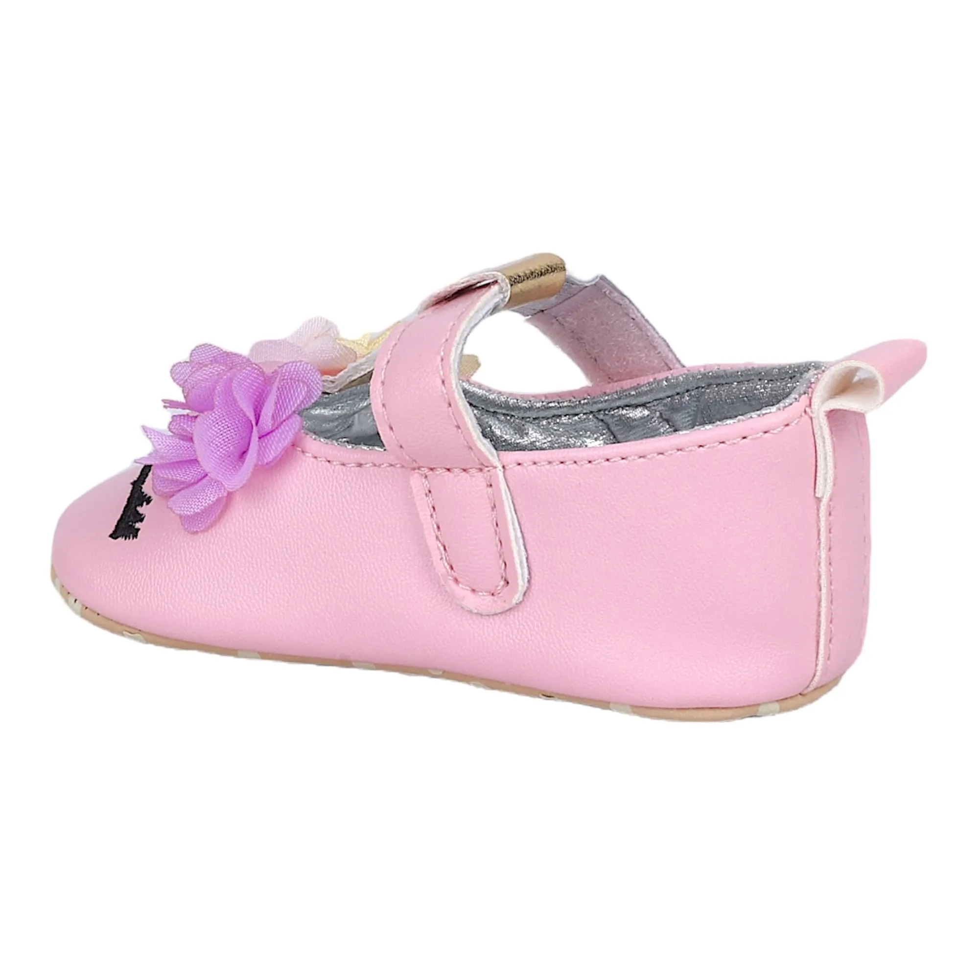 Baby Moo Cute Princess Metallic T-Strap Anti-Skid Ballerina Booties - Pink