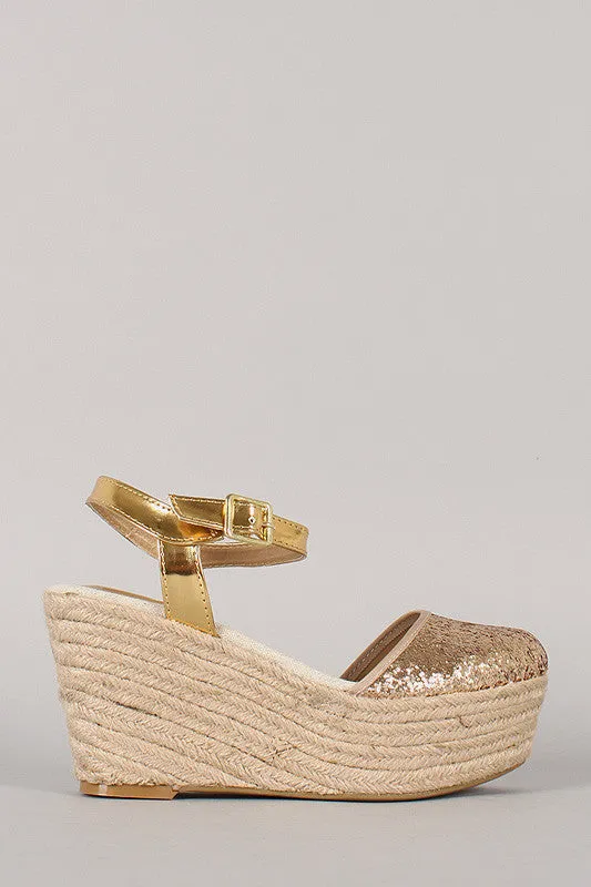 Bamboo Joe-01 Glitter Espadrille Platform Wedge