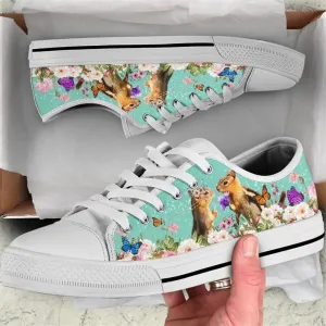 Beautiful Couple Squirrel Love Flower Watercolor Low Top Shoes, Animal Print Canvas Shoes, Print On Canvas Shoes