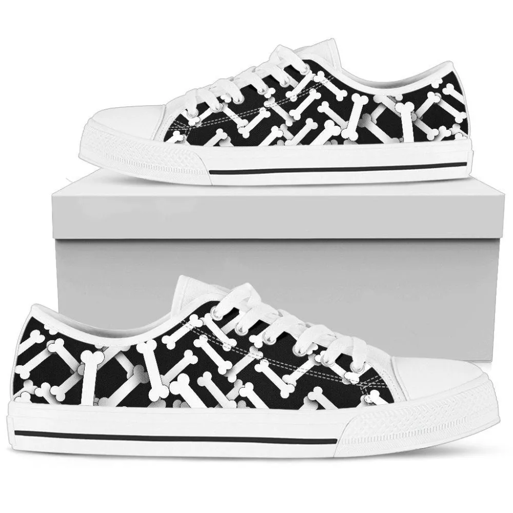 Bones Pattern Low Top Shoes, Low Top Sneaker, Low Top Canvas Shoes