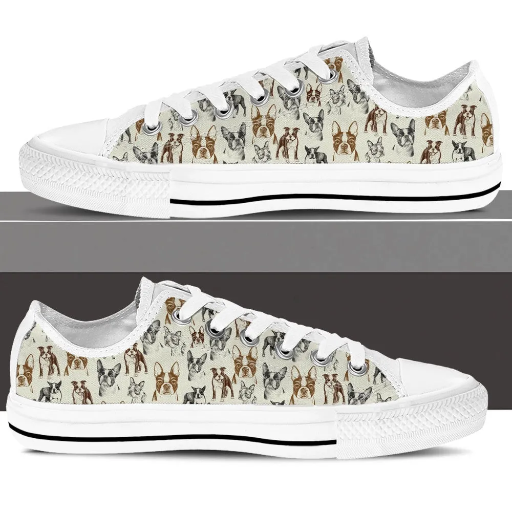 Boston Terrier Low Top Shoes - Low Top Sneaker, Dog Printed Shoes, Canvas Shoes For Men, Women