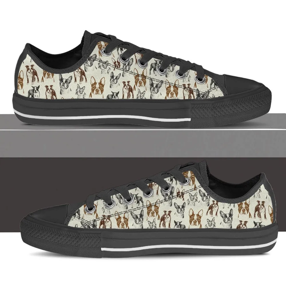 Boston Terrier Low Top Shoes - Low Top Sneaker, Dog Printed Shoes, Canvas Shoes For Men, Women