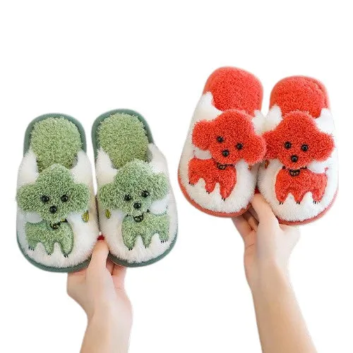 Cartoon Dog Design Warm Plush Cute Slippers For Kids