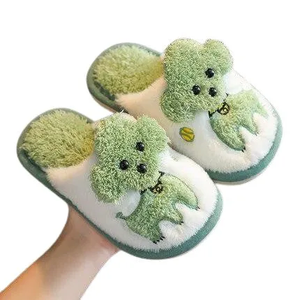 Cartoon Dog Design Warm Plush Cute Slippers For Kids