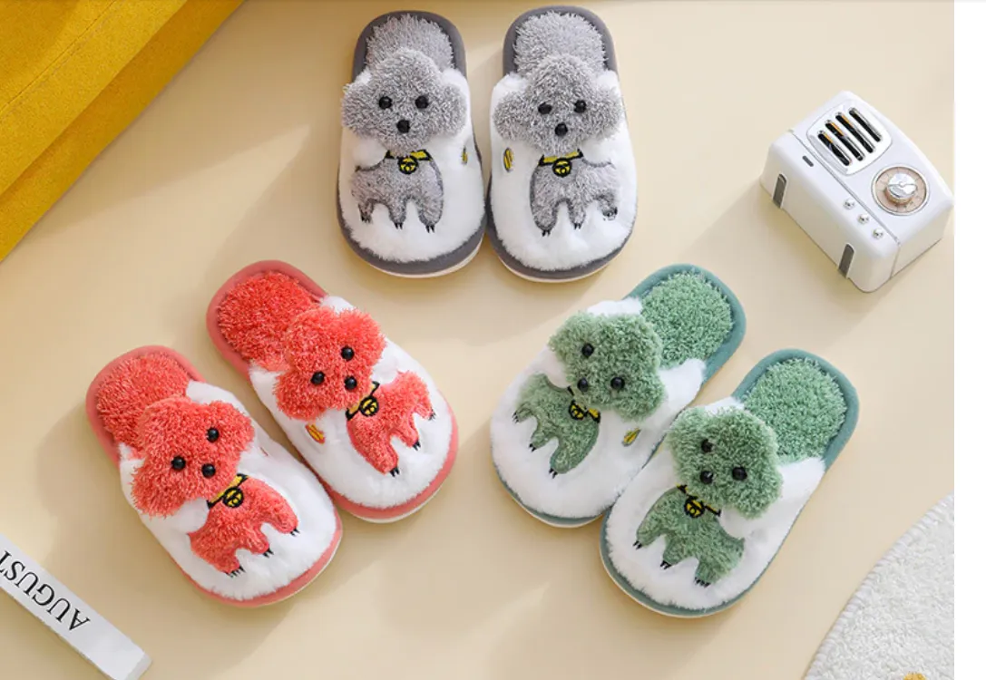 Cartoon Dog Design Warm Plush Cute Slippers For Kids