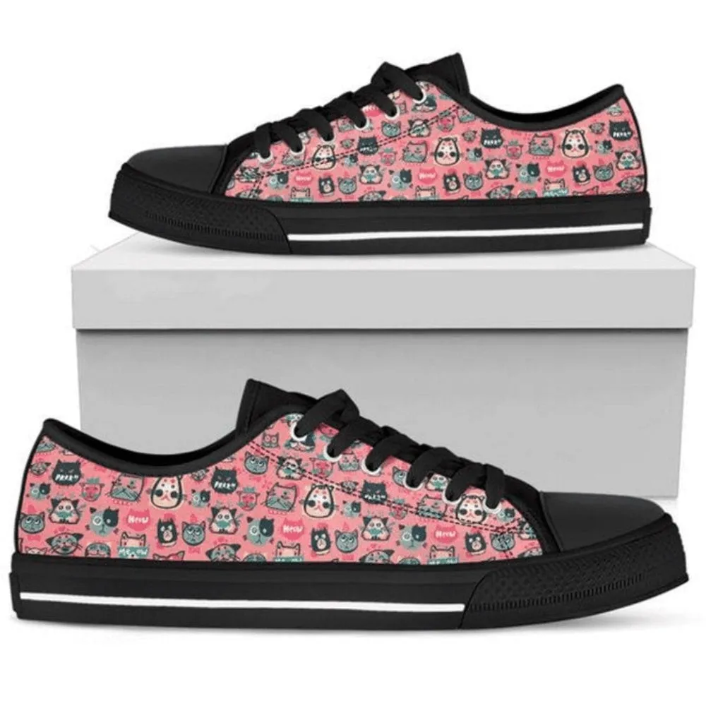 Cat Loverwomen'S Painted Vintage Style Low Top Shoes, Cat Canvas Shoes