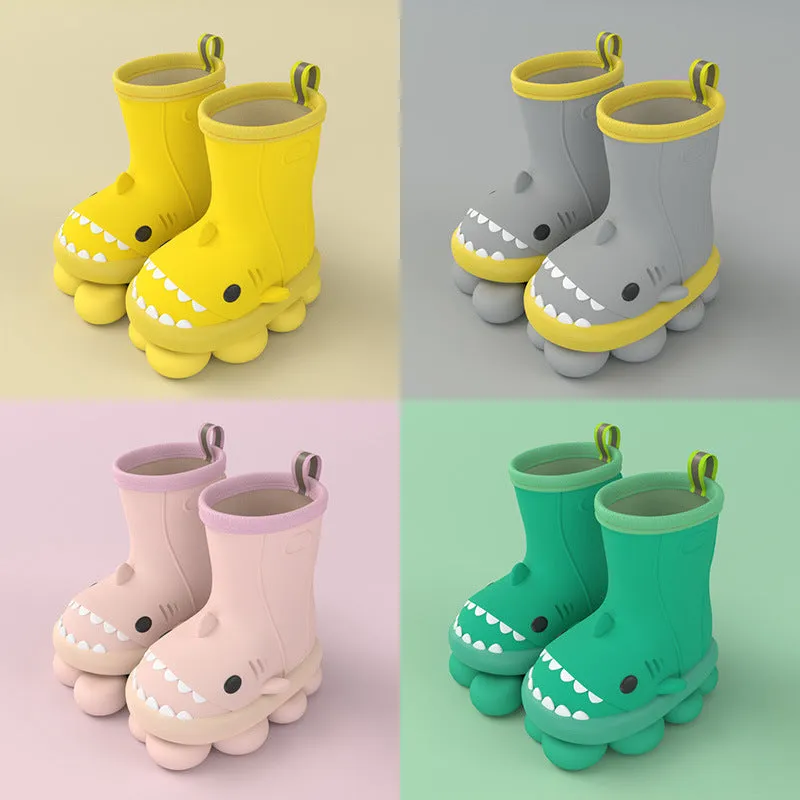 Children Boys Girls Cute Cartoon Waterproof Shoes Safety Rubber Shark Slippers Kids Rain Boots