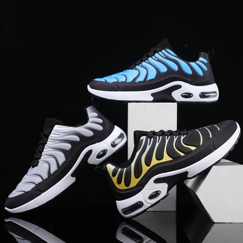 Color-blocked Sneakers Men Personalized Fashion Lace Up Air Cushion Sports Shoes Casual Outdoor Running Walking Shoes