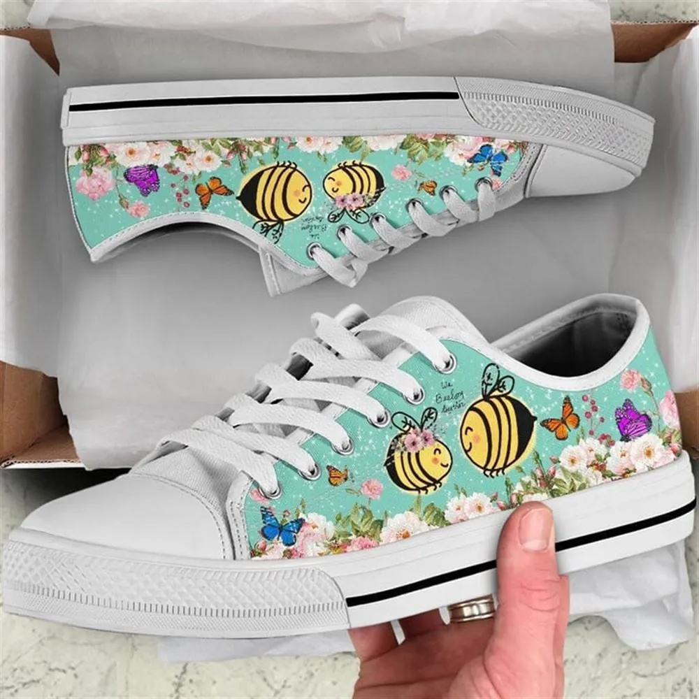 Cute Couple Bee Love Flower Watercolor Low Top Shoes, Animal Print Canvas Shoes, Print On Canvas Shoes