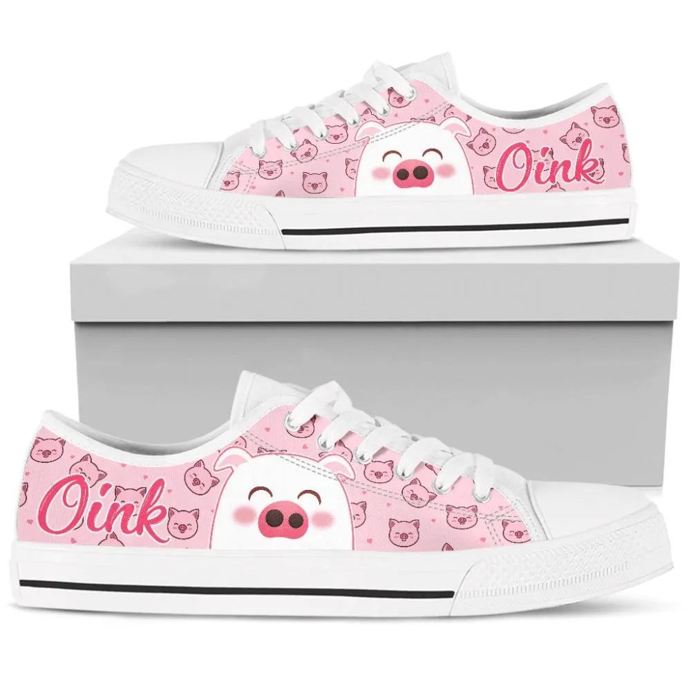 Cute Piggy Low Top Shoes Sneaker, Animal Print Canvas Shoes, Print On Canvas Shoes