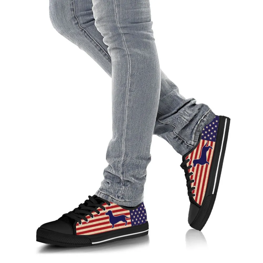 Dachshund Dog American Usa Flag Low Top Shoes Canvas Sneakers Casual Shoes, Dog Printed Shoes, Canvas Shoes For Men, Women