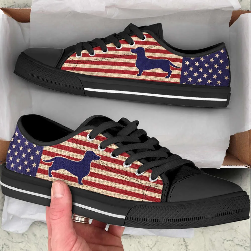 Dachshund Dog American Usa Flag Low Top Shoes Canvas Sneakers Casual Shoes, Dog Printed Shoes, Canvas Shoes For Men, Women