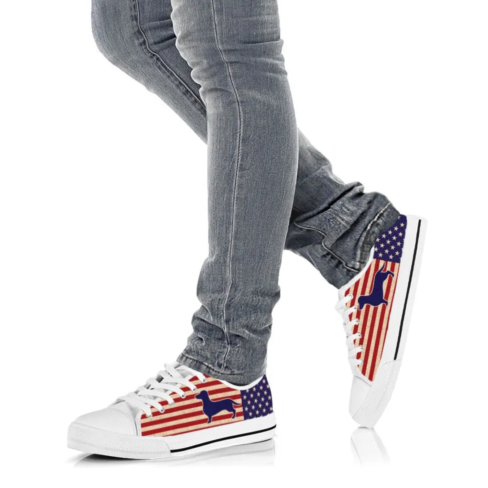 Dachshund Dog American Usa Flag Low Top Shoes Canvas Sneakers Casual Shoes, Dog Printed Shoes, Canvas Shoes For Men, Women