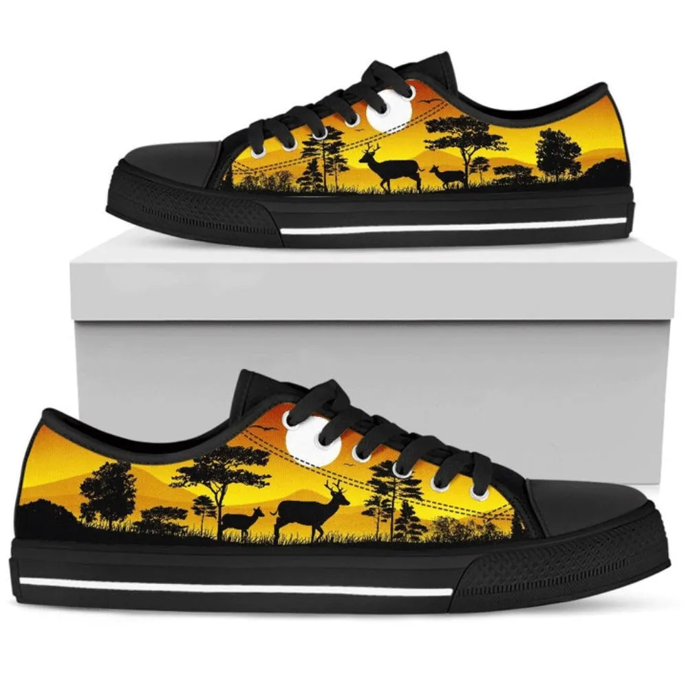 Deer Hunting Watercolor Low Top Shoes, Animal Print Canvas Shoes, Print On Canvas Shoes