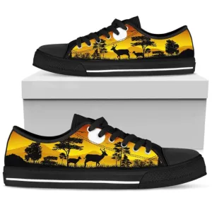 Deer Hunting Watercolor Low Top Shoes, Animal Print Canvas Shoes, Print On Canvas Shoes