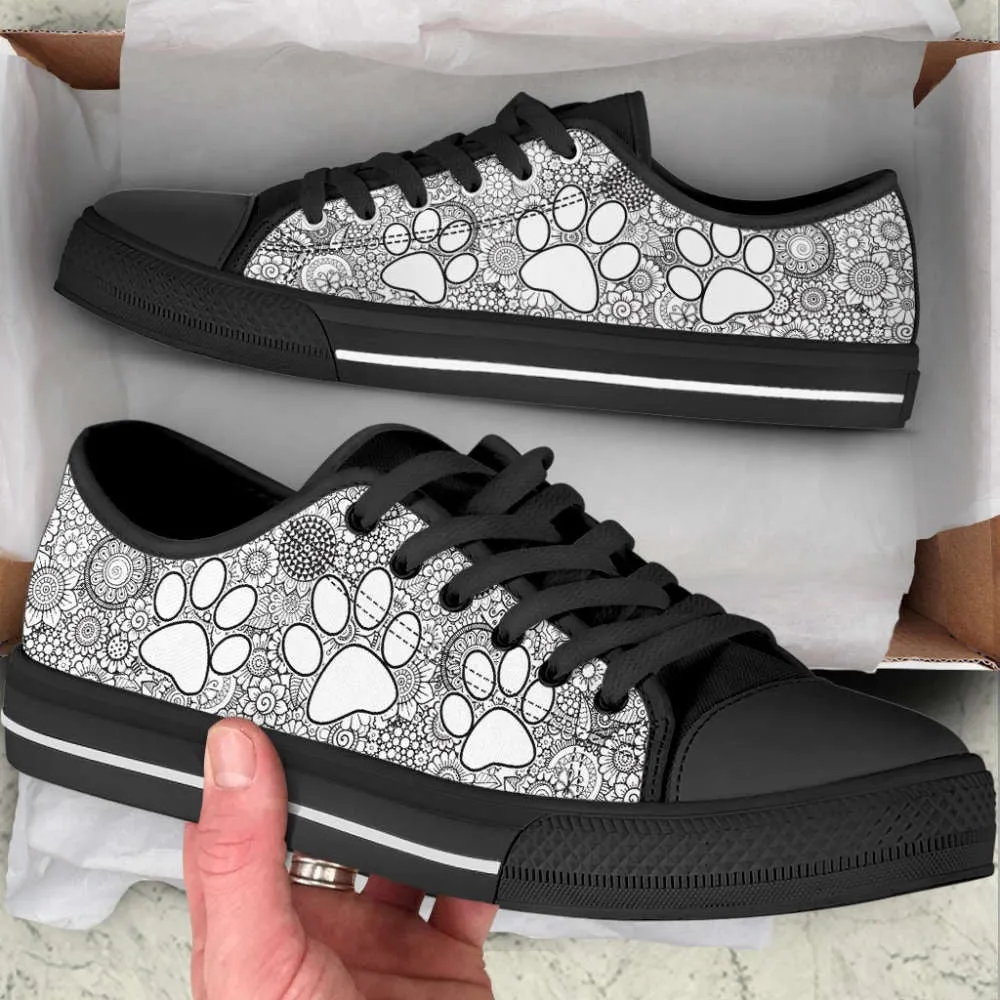 Dog Paw Print Grey Floral Low Top Shoes Canvas Sneakers Casual Shoes, Dog Printed Shoes, Canvas Shoes For Men, Women