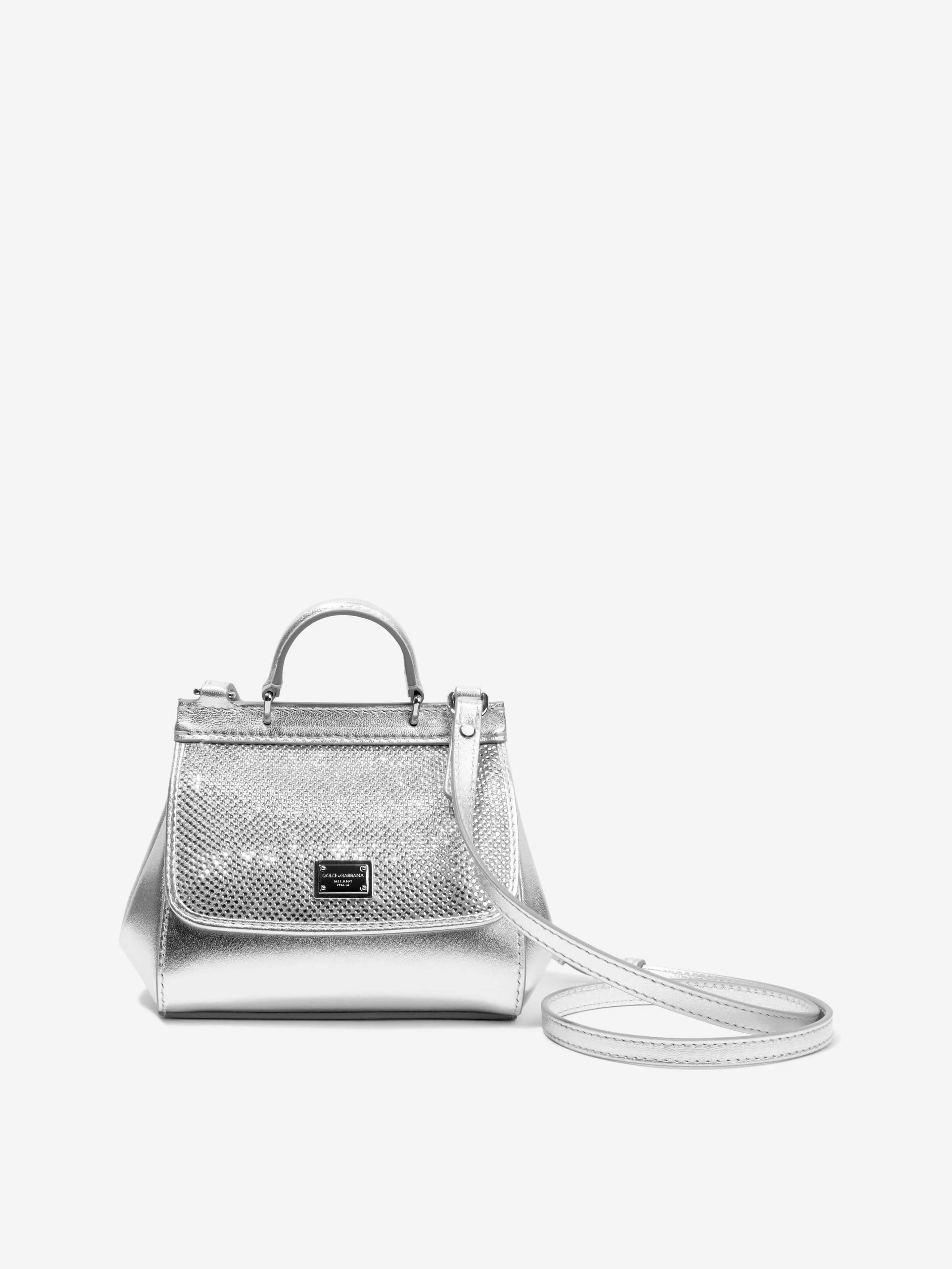 Dolce & Gabbana Girls Leather Logo Handbag in Silver