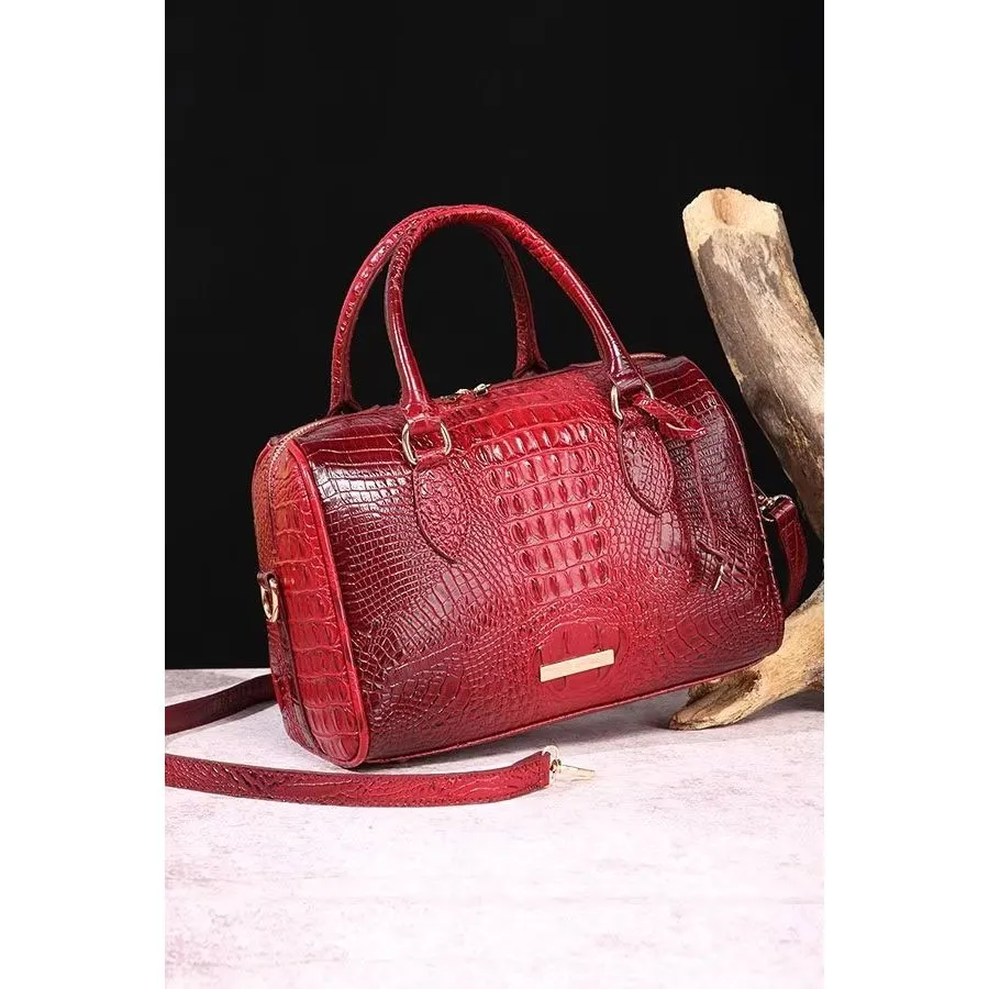 ElegantGator Boston Handbag: Premium PU, Zipper Closure