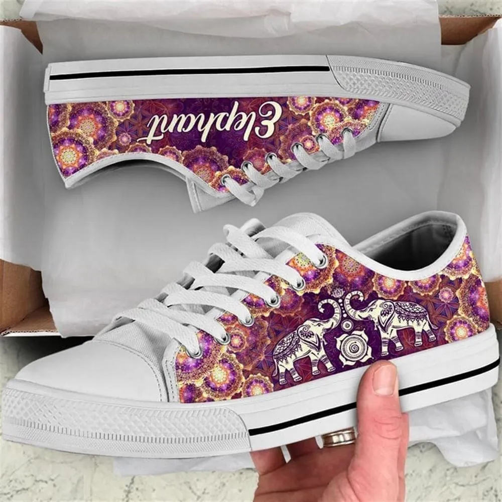 Elephant Mandala Royal Pattern Canvas Low Top Shoes, Animal Print Canvas Shoes, Print On Canvas Shoes