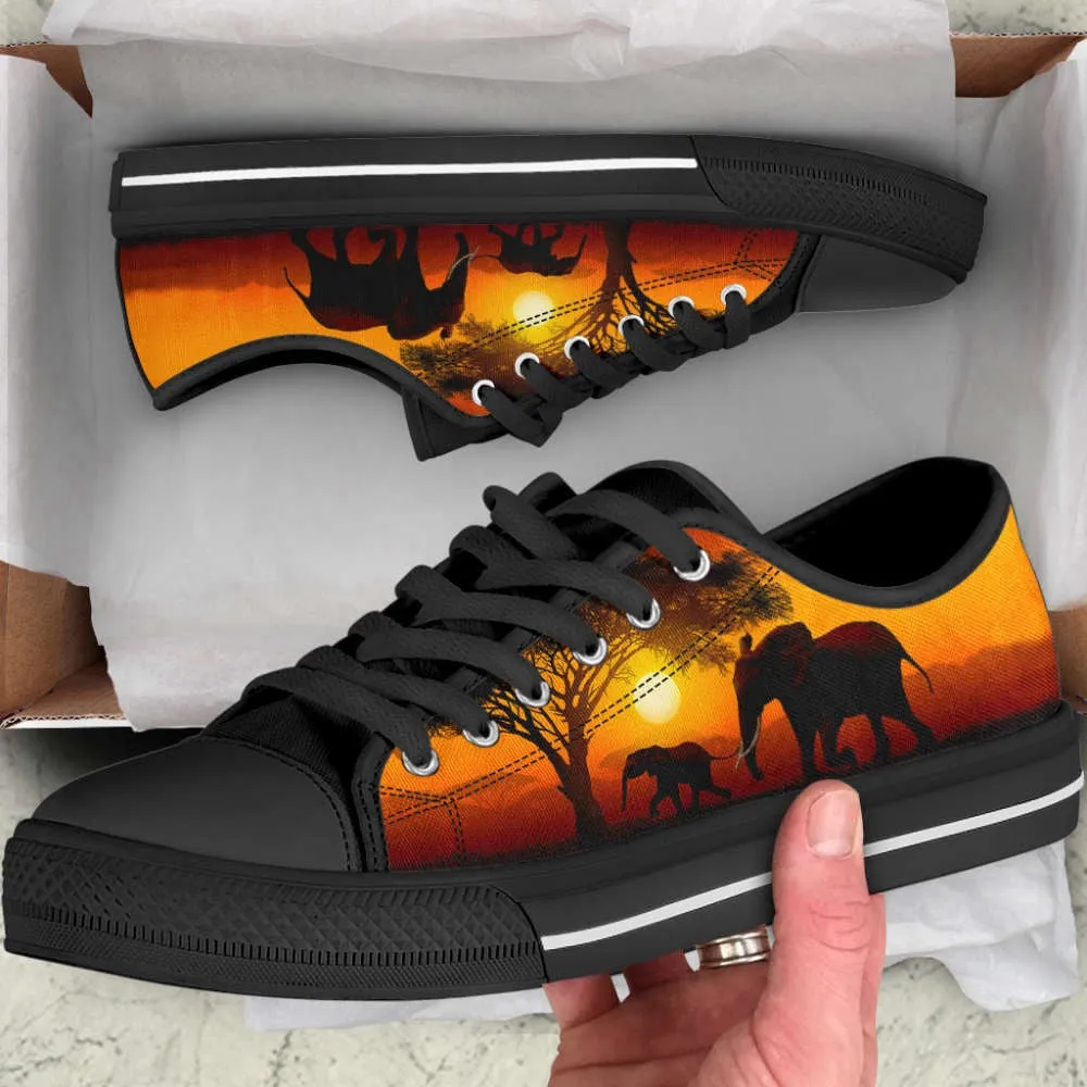 Elephant Sunset Low Top Shoes Canvas Print, Animal Print Canvas Shoes, Print On Canvas Shoes