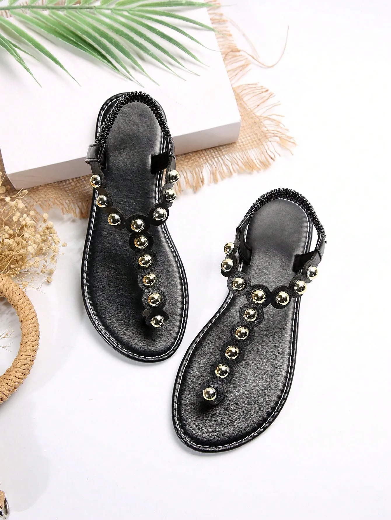 Fashionable Pearl and Rhinestone Roman Sandals