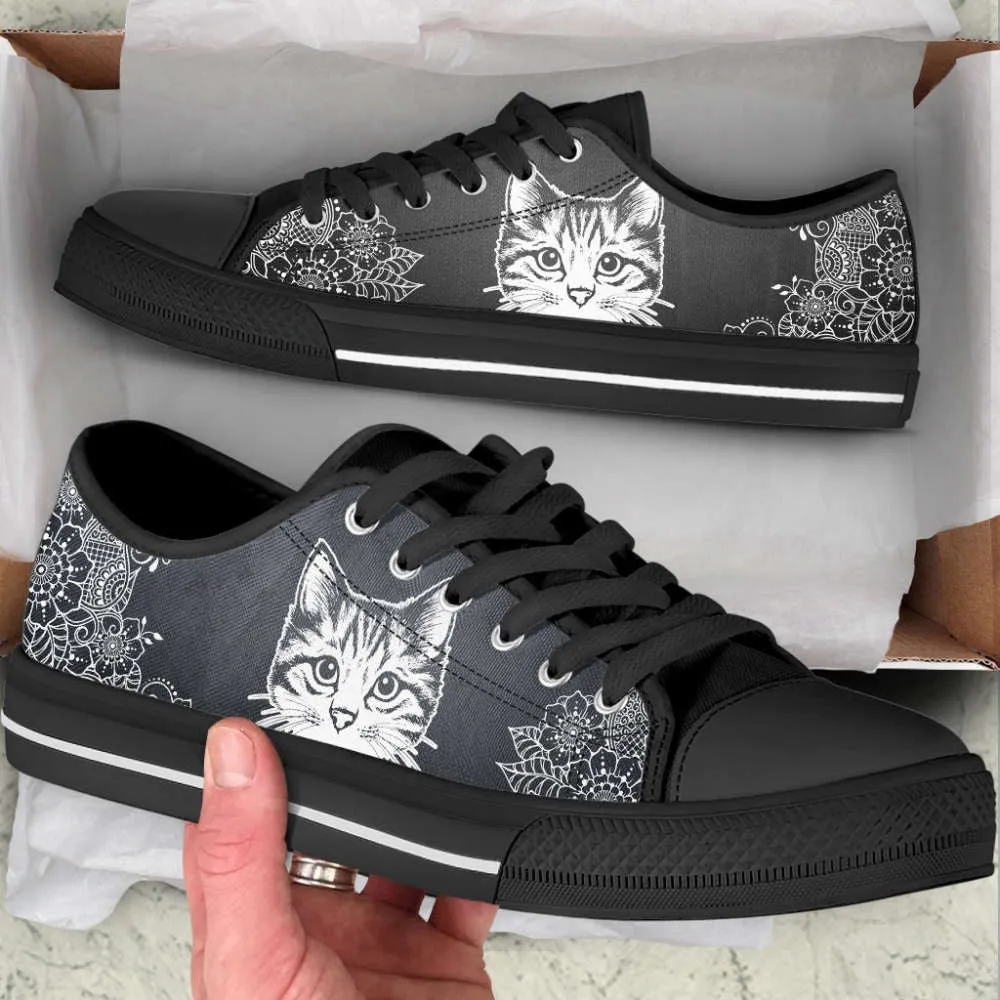 Flower Sketch Low Top Canvas Shoes - Best Cat Lover Shoes, Cat Canvas Shoes