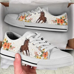 Horse Embroidery Floral Low Top Shoes Canvas Print Casual Shoes, Animal Print Canvas Shoes, Print On Canvas Shoes