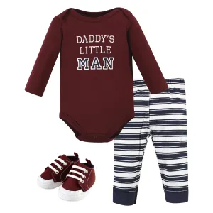 Hudson Baby Cotton Bodysuit, Pant and Shoe Set, Boy Daddy Long Sleeve