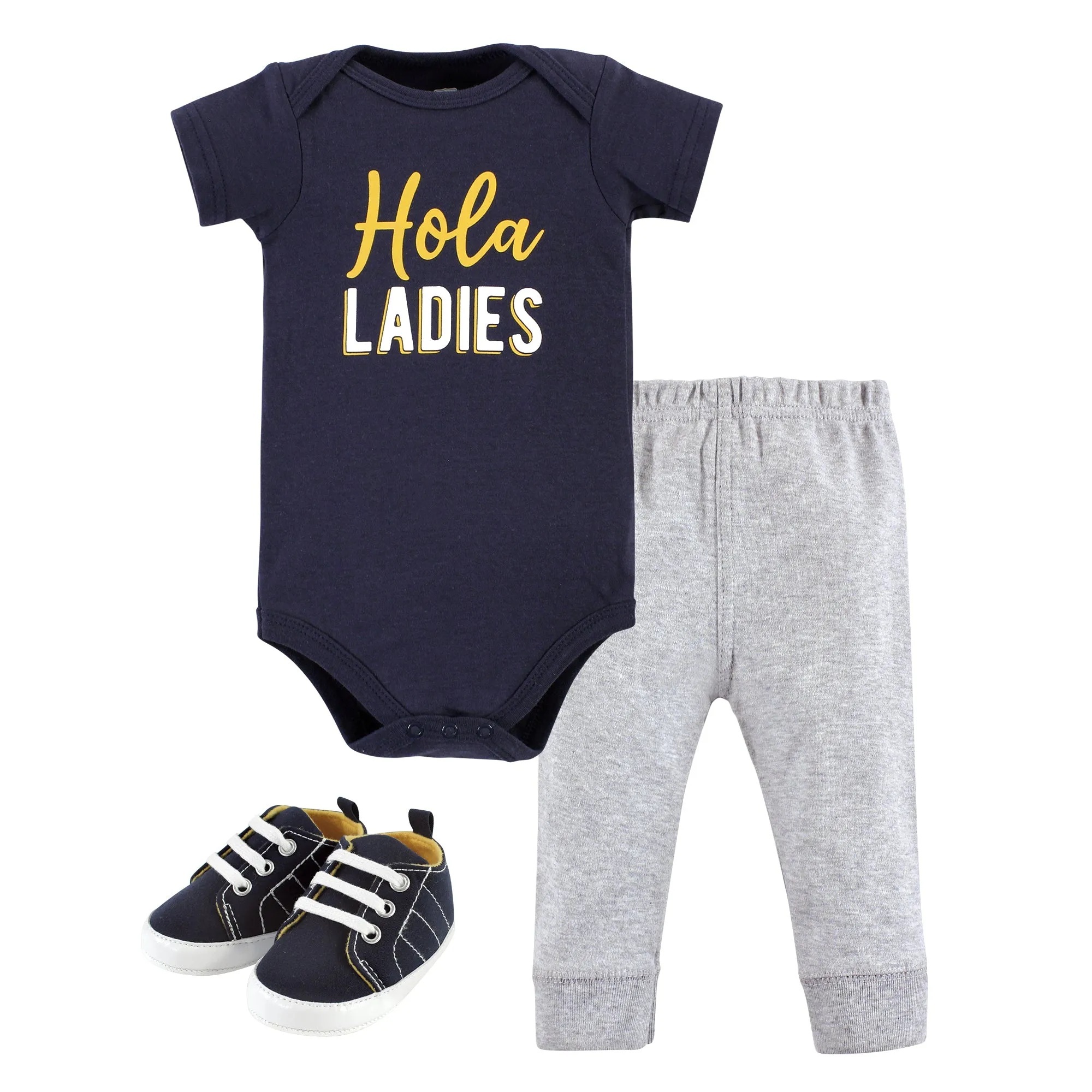 Hudson Baby Cotton Bodysuit, Pant and Shoe Set, Hola Ladies Short Sleeve