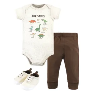 Hudson Baby Cotton Short Sleeve Bodysuit, Pant and Shoe Set, Dinosaur Adventures