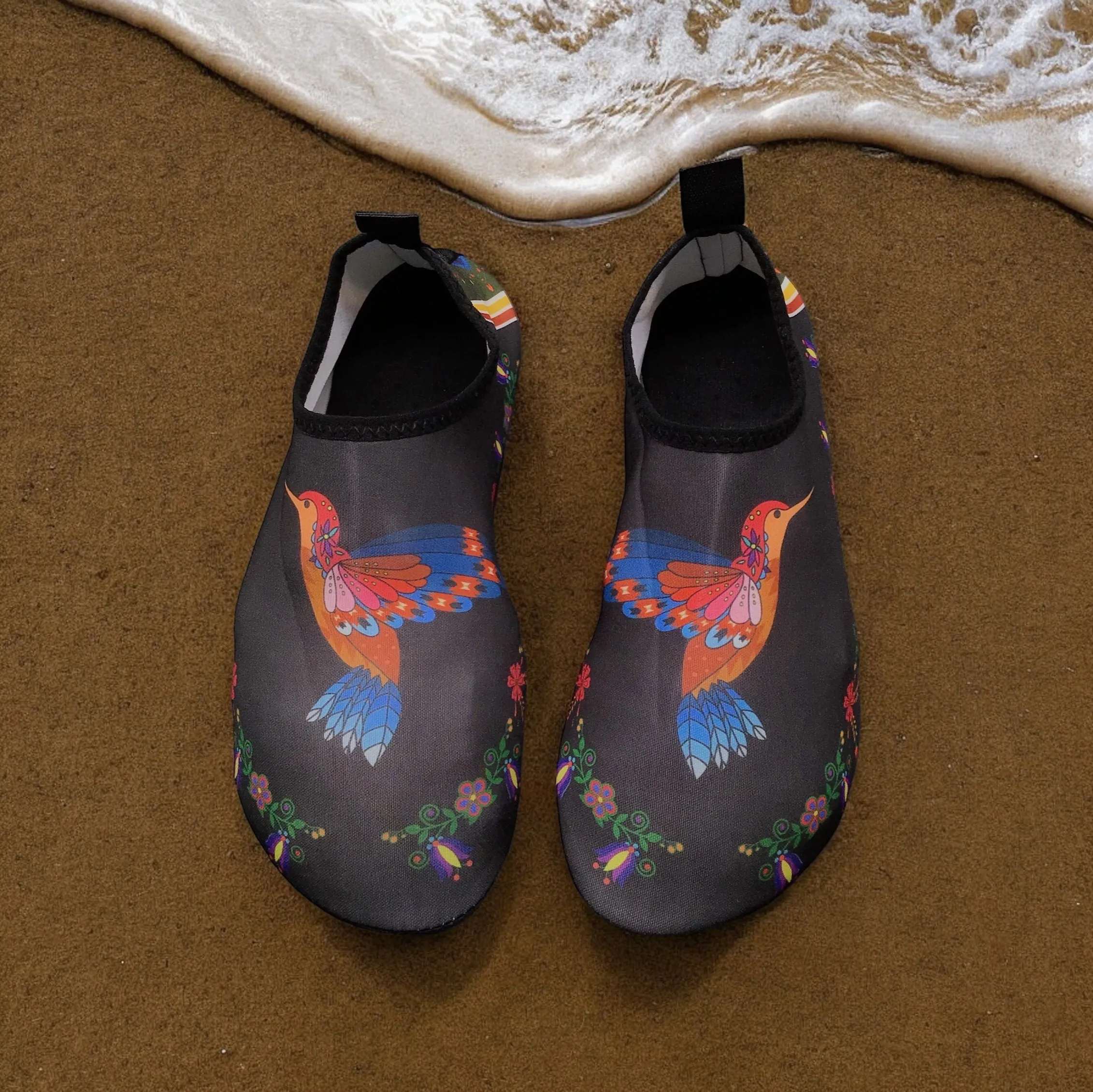 Hummingbird Black Native American Aqua Shoes