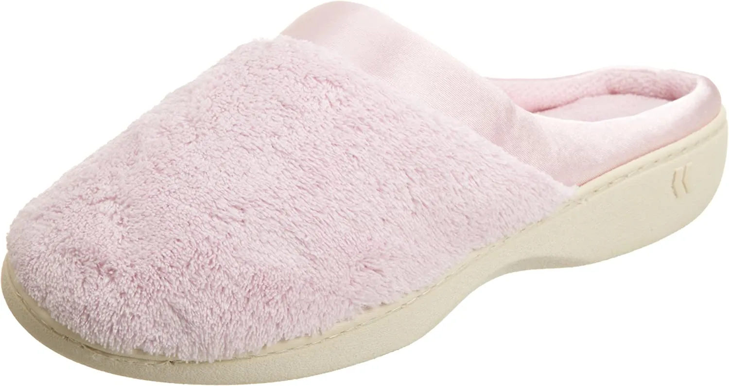 isotoner Women's Microterry Pillowstep Slippers with Satin Cuff