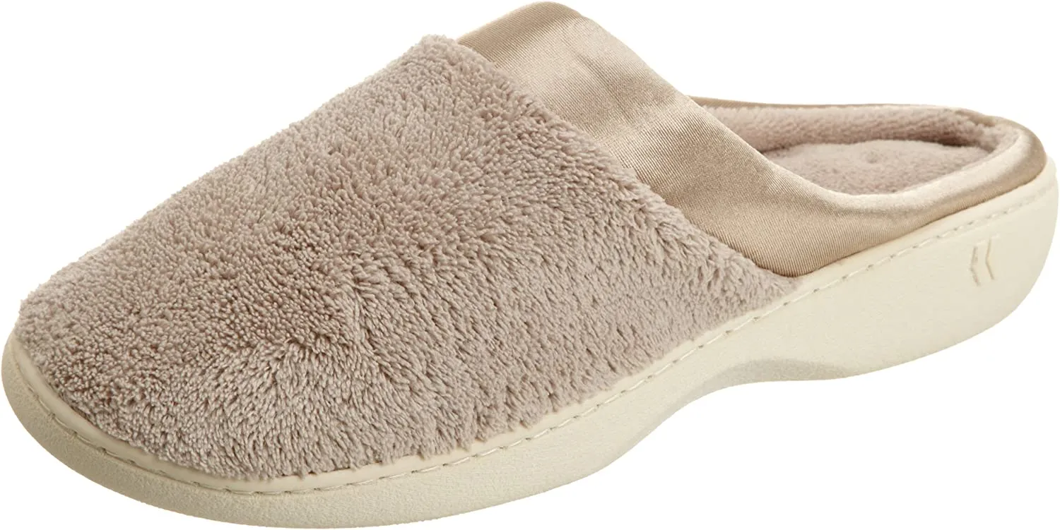 isotoner Women's Microterry Pillowstep Slippers with Satin Cuff