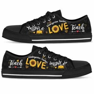 Kindergarten Teacher Sunflower Teach Love Inspire Low Top Shoes, Teacher Shoes, Low Top Sneakers