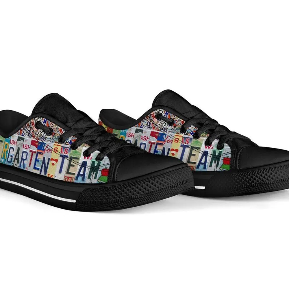 Kindergarten Team License Plates Low Top Black Shoes, Teacher Shoes, Low Top Sneakers