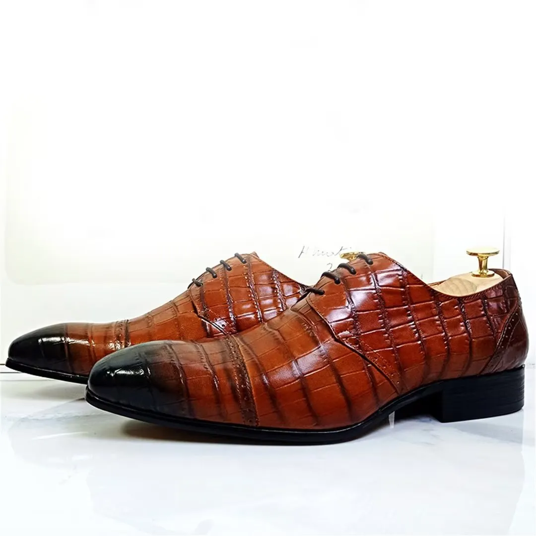 LeatherLux Genuine Crocodile Patterned Autumn Dress Shoes