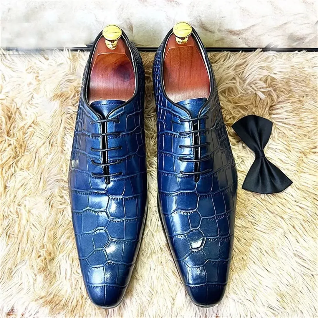 LeatherLux Genuine Crocodile Patterned Autumn Dress Shoes