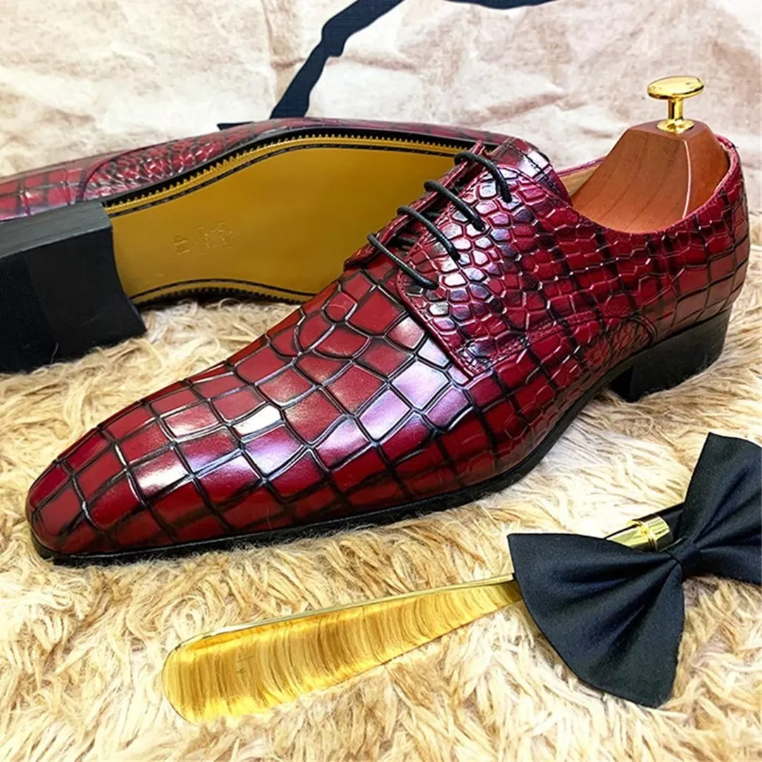 LeatherLux Genuine Crocodile Patterned Autumn Dress Shoes